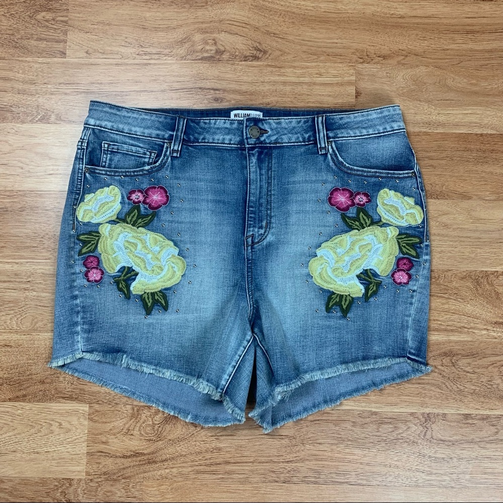 William Rast HighRise Embroidered Floral Jean Shorts Women 16 W Plus Size